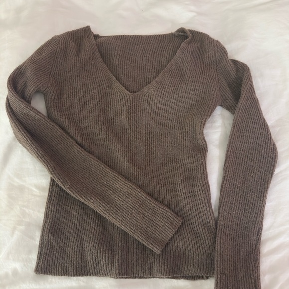 SHEIN Sweaters - SHEIN Chocolate V-Neck Sweater